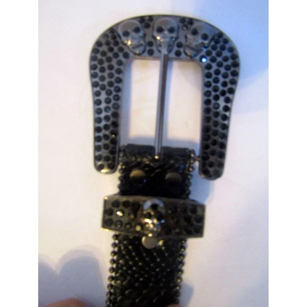 Wesharal Belt Black Rhinestone Diamone Inlays Skulls Western Cowgirl Size M/L